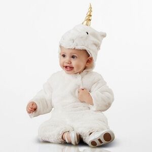 POTTERY BARN KIDS UNICORN COSTUME HALLOWEEN WHITE GOLD BABY 0-6 MONTHS